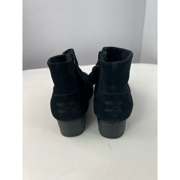 Toms Ankle Black Suede Low Heel Short Western Comfort Booties Size 6 - Picture 3 of 8